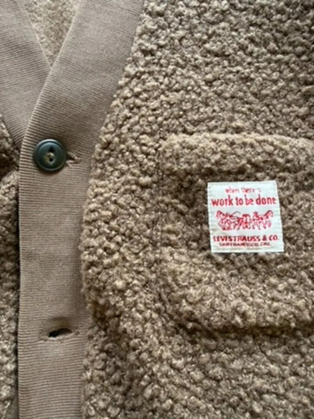 Levi’s Workwear Cardigan Golden Brown Teddy Fleece Relaxed Fit Size L